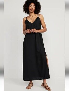 Black Slip Maxi Dress with Side Slit